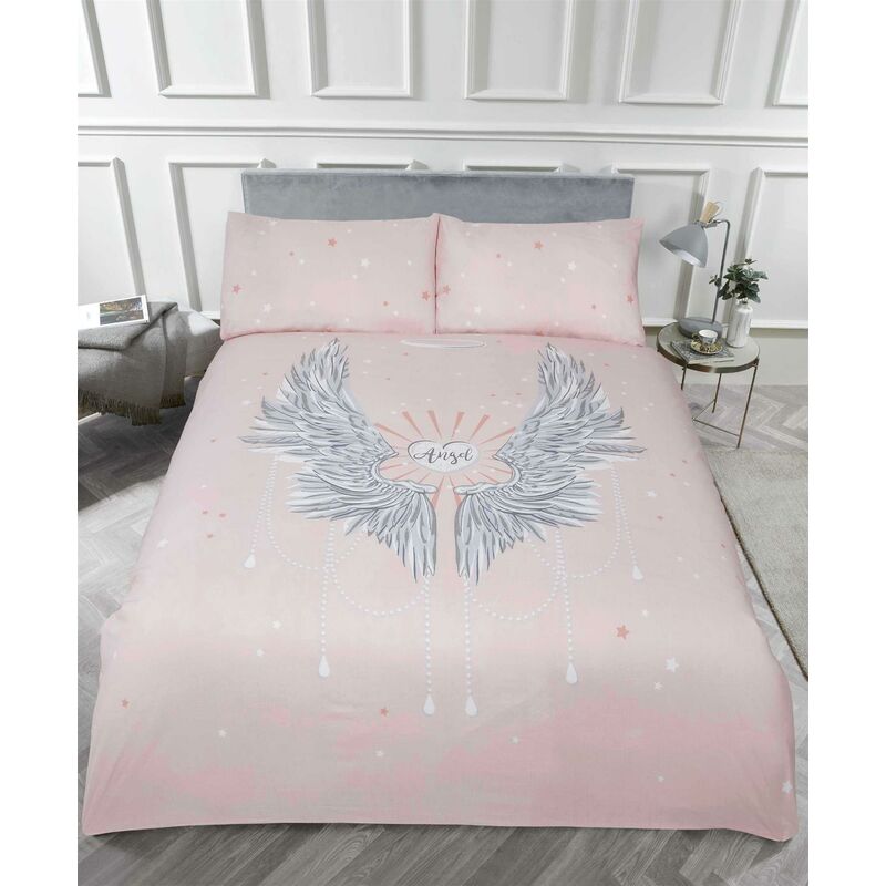 Angel Wings Glitter Single Duvet Quilt Cover Bedding Set Blush Pink