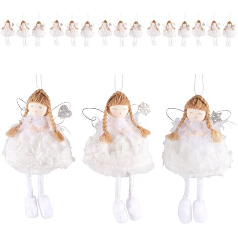 Angeli da Appendere con Abito in Pizzo - Set 12 Decorazioni per Casa e Natale