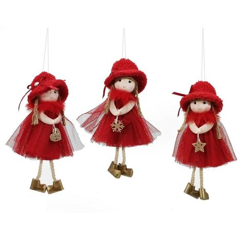 Angelo bambina con cappello velo rosso fata decorazioni per albero di natale 6pz  particolari e moderno H17