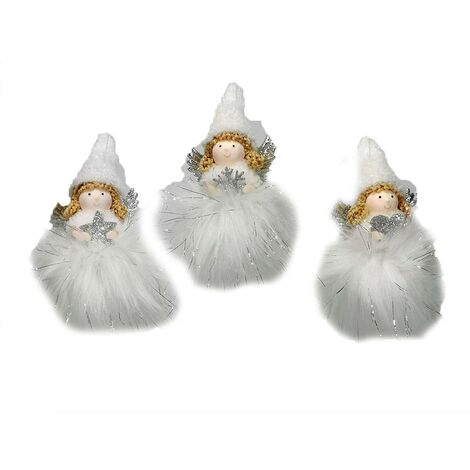 Angelo bambina pelliccia bianco e argento fata decorazioni per albero di natale 6pz con ali particolari e moderno H15