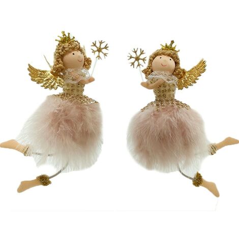 Angelo bambina pelliccia rosa e oro fata decorazioni per albero di natale 6pz con ali particolari e moderno H19