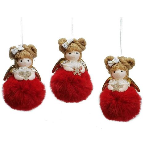Angelo bambina pelliccia rosso e oro fata decorazioni per albero di natale 6pz con ali particolari e moderno H13