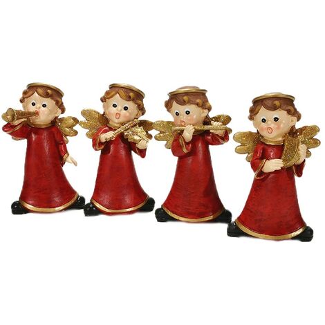 Angelo cantatore musicista rosso con ali oro decorazioni addobbi natalizi set da 4 idea regalo per natale vetrine negozi casa