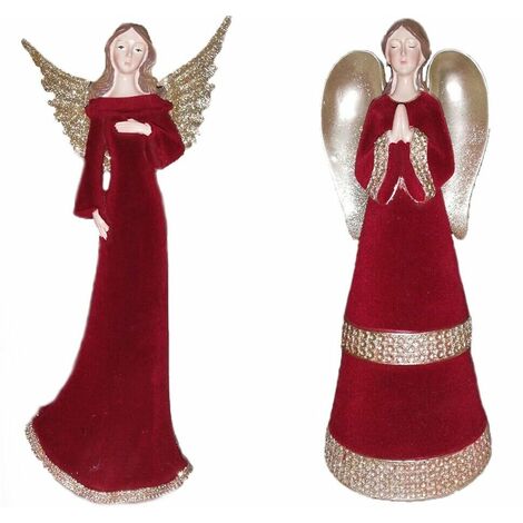 Angelo con ali rosso da decorazioni natalizie idea regalo per natale con vestito vellutato moderno ed elegante - decoro: decoro 1
