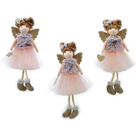 Angelo con pelliccia angioletto rosa oro set 3 fatine addobbi decorazioni natalizi per albero di natale