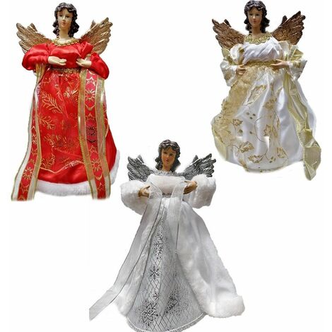 Angelo con pelliccia bianco rosso oro per puntale Albero di Natale Decorazioni H30 cm natalizie addobbi casa vetrine - colorigenerali: ORO