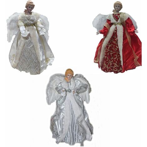 Angelo custode con pelliccia oro bianco rosso argento puntale Albero di Natale H45 Decorazioni natalizie addobbi casa - colorigenerali: rosso/bianco