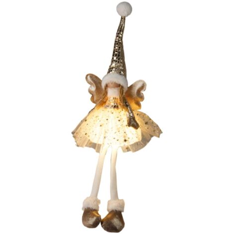 Angelo decorativo color oro in poliestere con luce Led per decorazioni natalizie -50 cm