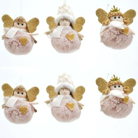Set 2 angeli in tessuto coppia peluche bianco e rosa 41 cm angelo