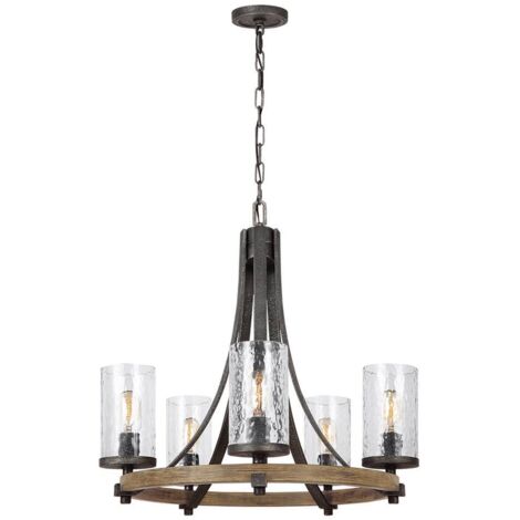 Angelo Feiss Lustre 5 Lumières Chêne Vieilli