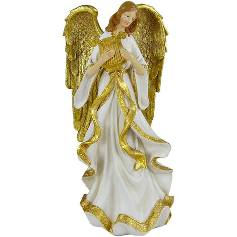 Angelo in Resina bianco oro cm 18,8x15xh37,8