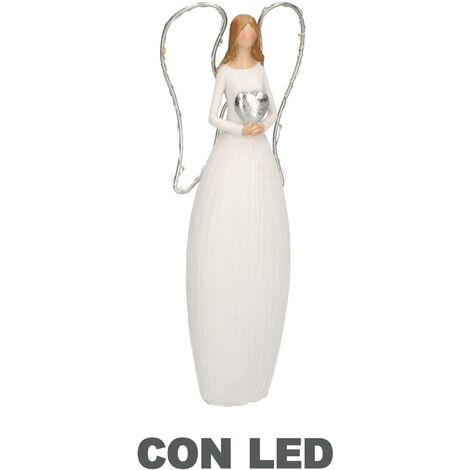 Angelo resina bianco con led e cuore cm10x5h24