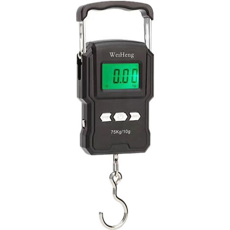 Angelwaage, 75 kg (165 lb) Hänge-Gepäckwaage, elektronische Angelwaage mit hintergrundbeleuchtetem LCD-Display, Maßband und 2 AAA-Batterien, geeignet für Outdoor-Angeln