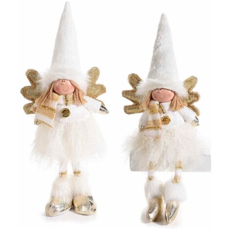 Angioletti Natalizi da Appoggiare in Pelo Bianco e Oro - Set da 2 - Idea Regalo
