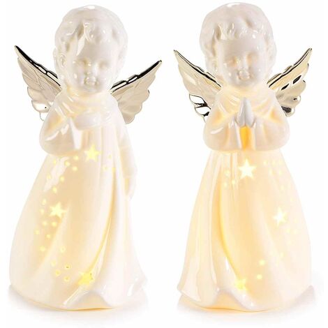 Angioletti Natalizi in Porcellana Luminosi Set da 2 Idea Regalo