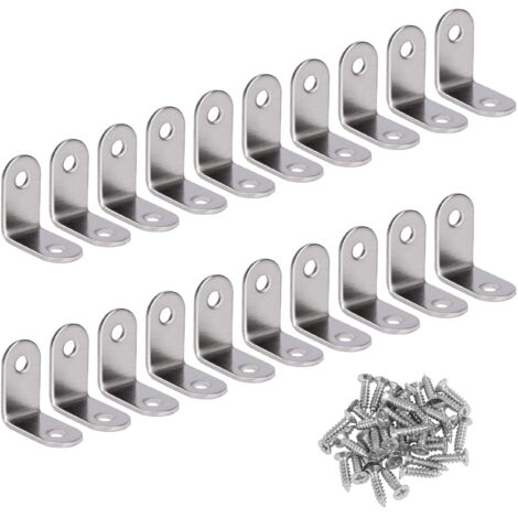 Angle Droit Support Inox 90 Degrés Support De Coin support d'angle en forme de L Fixation Équerre Livré Avec Vis Argent 20 Pièces 303016mm