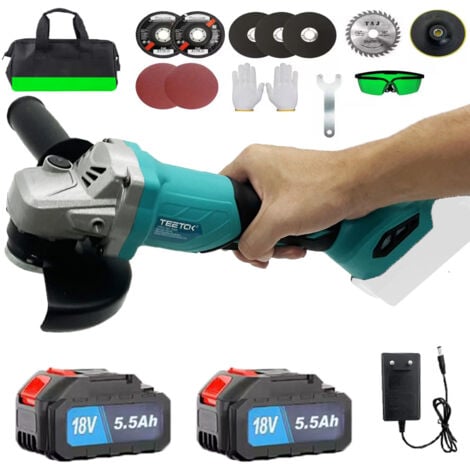 TEETOK Angle grinders,Cordless 125mm Angle Grinder, 18V 850W , with 2 x 5.5Ah Batteries & Charger, for Cutting, Grinding, Polishing,Compatible with Makita Battery