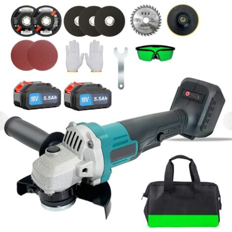 TEETOK Angle grinders,Heavy Duty 125mm Cordless Brushless Angle Grinder Sander Cutter Grinding Machine +2x 5.5Ah Li-ion Battery+Charger,Compatible with Makita Battery