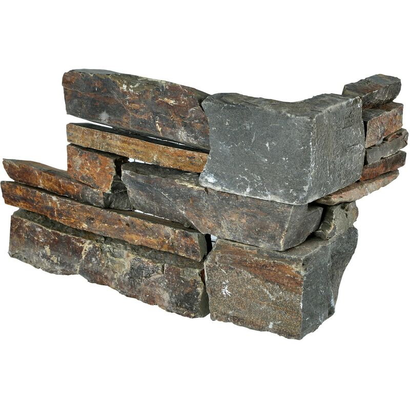 Angle pour Parement Pierre Naturelle Schiste Oxydé - 22,5x20x2,5-3,5 cm + 15x20x2,5-3,5 cm - Multicolore