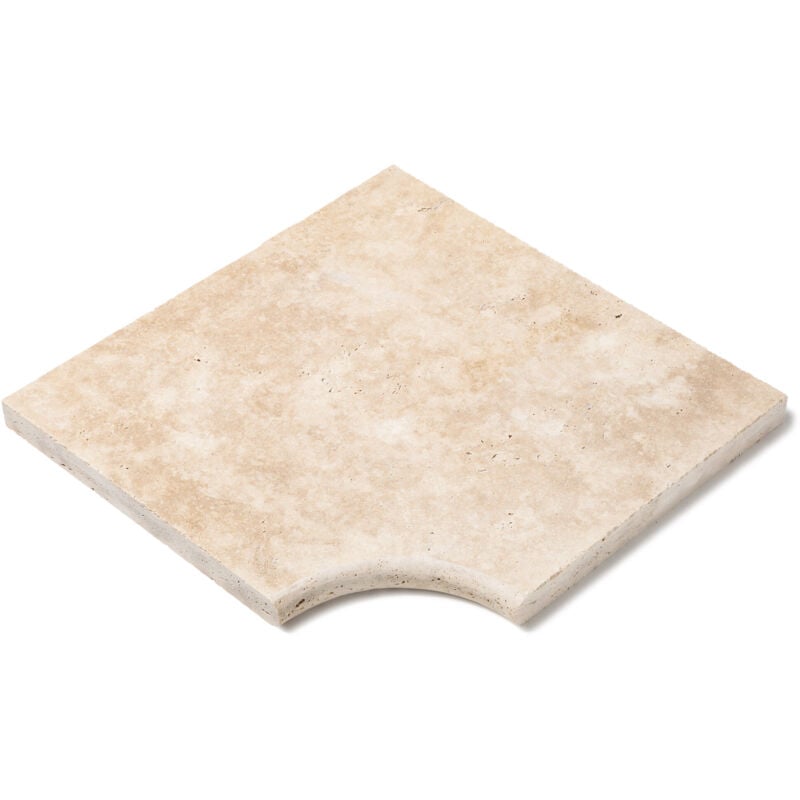 Angle Rentrant pour margelles Travertin 1er choix - 45,5x45,5x3 cm - Bord rond - Beige Light