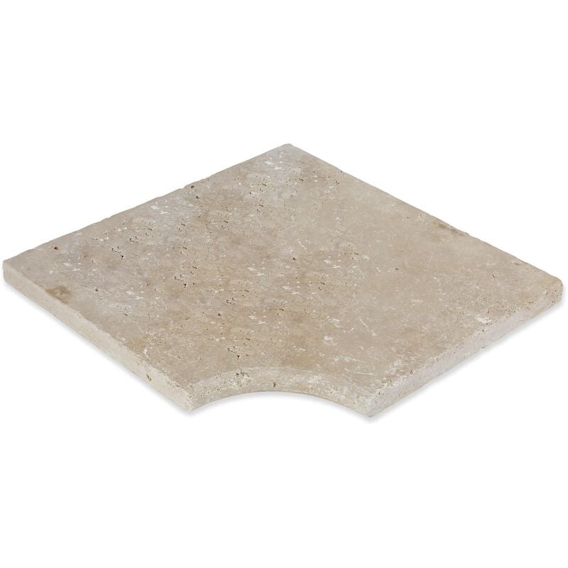 Ro'ma Nature - Angle Rentrant pour margelles Travertin 1er choix - 45,5x45,5x3 cm - Bord rond - Beige Mix