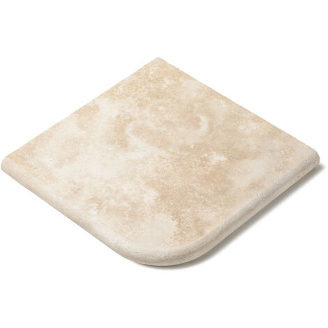 Angle Sortant pour margelles Travertin 1er choix - 33x33x3 cm - Bord rond - Beige Light