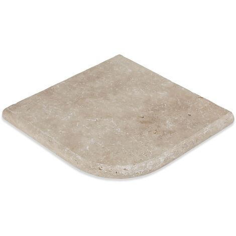 Angle Sortant pour margelles Travertin 1er choix - 33x33x3 cm - Bord rond - Beige Mix