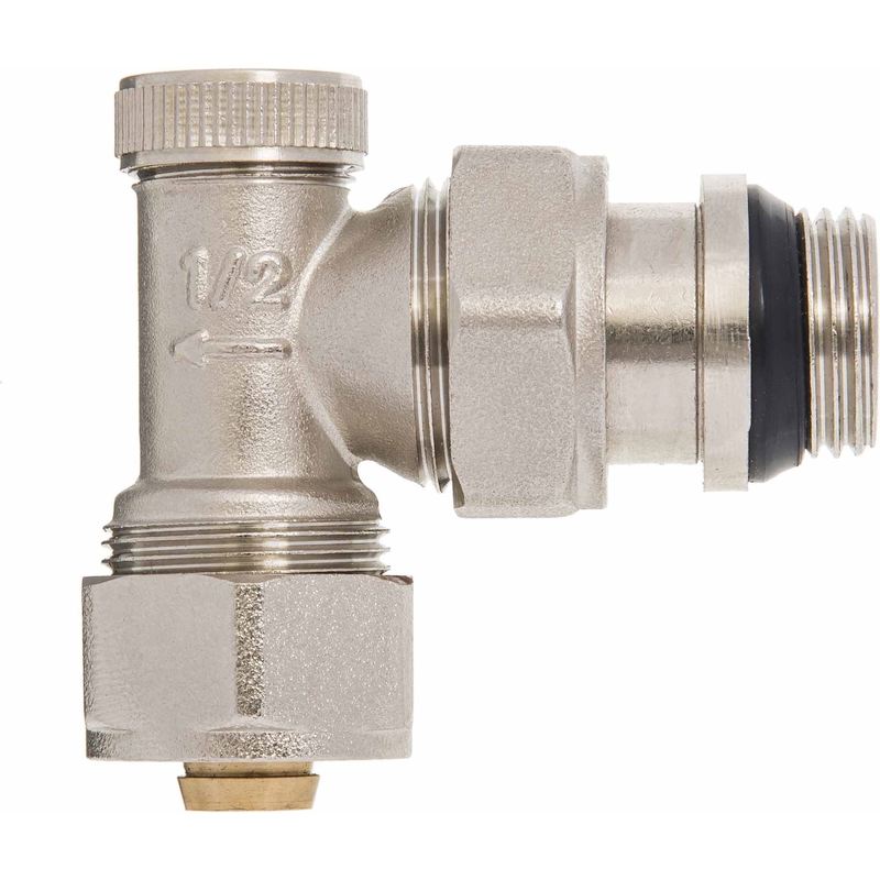 Angled Manual Return Outlet Radiator Valve 16mm PEX compression fittings x 1/2' BSP