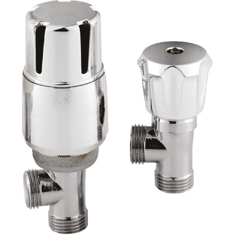 Angled Thermostatic Radiator Valves, Sold in Pairs - Chrome