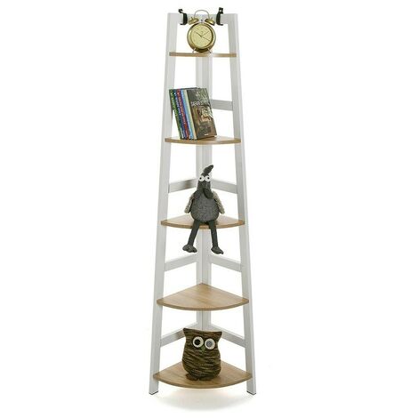 Angoliera da parete 5 ripiani libreria mobile con mensole in legno scaffale bianco per casa ufficio studio porta oggetti libri