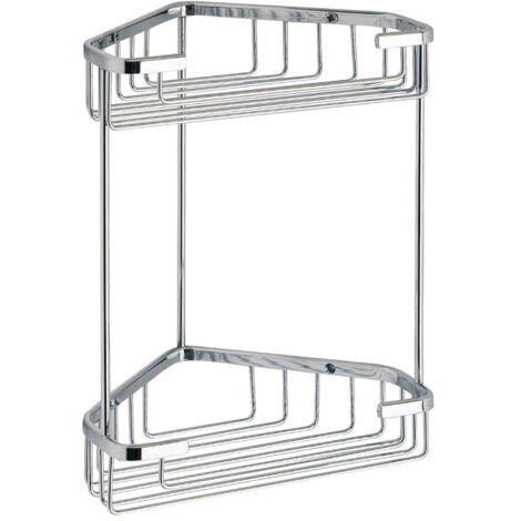 Angoliera doccia 2 ripiani 20x15xH27 cm cromata in acciaio per bagno