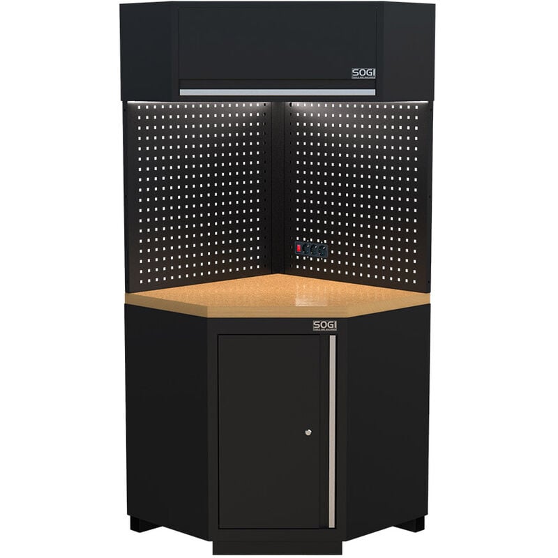 Image of Angolo completo autoportante in lamiera Sogi arr-off-ang-l per officina e garage - piano in legno - 810x810x2000 mm