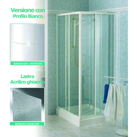 Angolo doccia 68/78x68/78 tris a lastra acrilico  profilo bianco