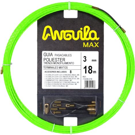 Anguila Max  Guida Passacavi  Tubi Stretti  Monofilamento  Poliestere intrecciato  Terminali misti  Colore Verde  Diametro 3mm  18 metri