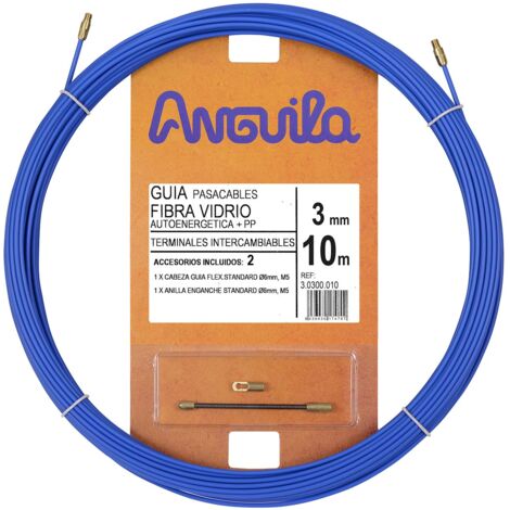 Anguila Rinforzato in fibra di vetro + passacavo rinforzato in propilene, morsetti intercambiabili, colore blu, diametro 3 mm, 10 metri