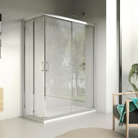 Angular de ducha 2 Fijos + 2 Puertas Correderas 110  cm y 75 cm DAVIS Cristal transparente