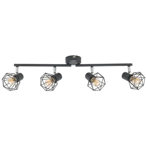 Angus Retro Style Light Grey 4 Way Adjustable Metal Basket Cage Straight Bar Ceiling Spotlight