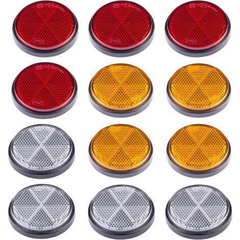 Anhänger-Reflektor-Set, 4 rote Reflektoren, 4 gelbe Reflektoren, 4 weiße Reflektoren, runde selbstklebende Reflektoren, Reflektoren für Anhänger, LKWs, Wohnmobile und Wohnwagen