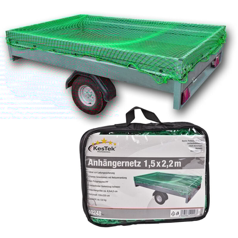 Image of Kestek - Anhängernetz Gepäcknetz Abdecknetz 1,5 x 2,2 m grün zur Ladungssicherung