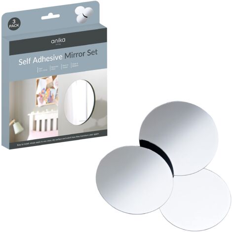 Anika - Confezione di 3 Autoadesivo Rotondo specchi 15 cm, Bianco, 15 x 0.5 x 15 cm, white, vetro
