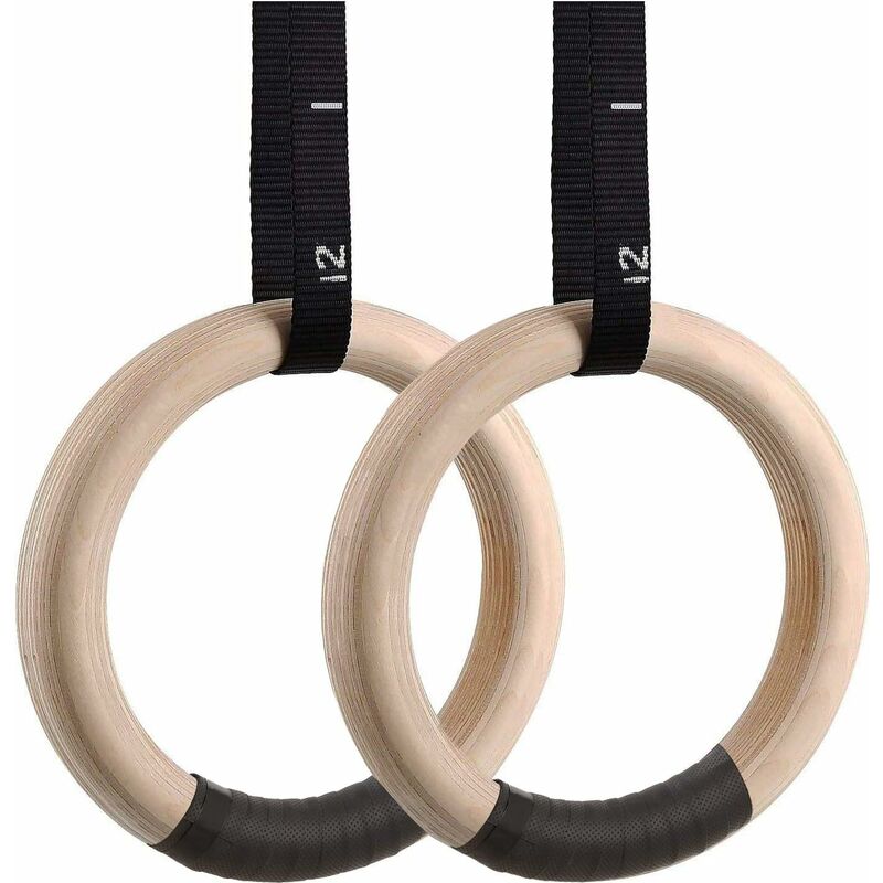 

Anillas de Gimnasia, Anillos de Gimnasia de Madera con Correas Hebillas Ajustable, Anillas Entrenamiento Antideslizante, Dia 32mm,Carga 500kg, para