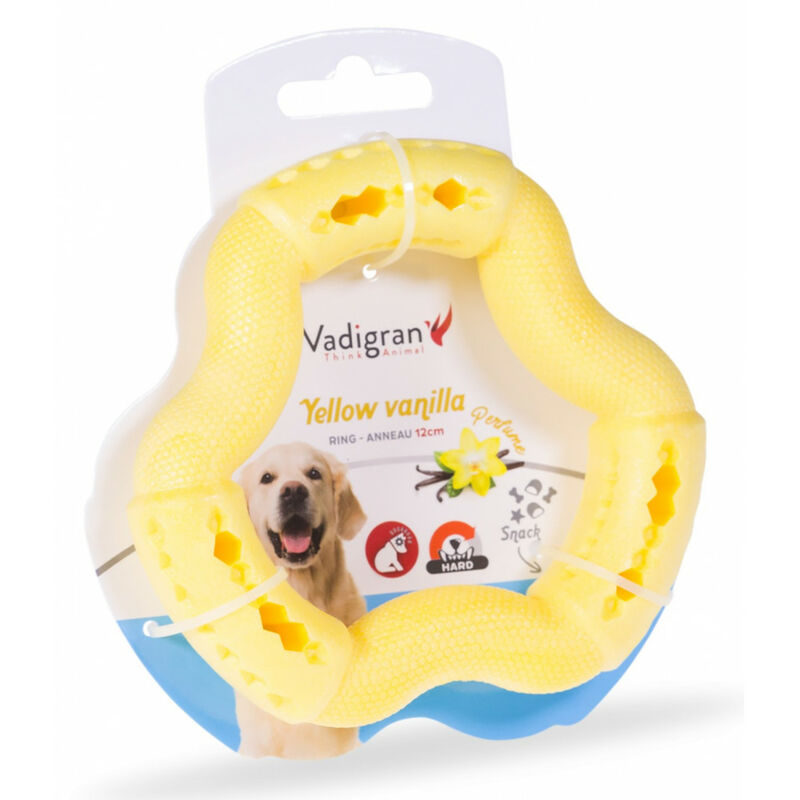 

Anillo para perro de TPR amarillo vainilla de 12 cm.