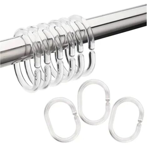 Anillos de ducha transparentes, anillos de plástico duraderos en forma de C para cortina de ducha, paquete de 12: económicos y duraderos.