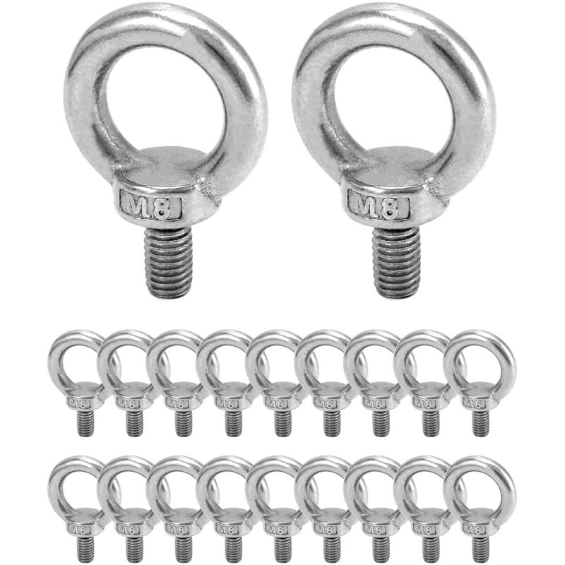 Anillos de elevación M8 (20 unidades), rosca macho para pernos de ojo M8, para pernos marinos y equipos de elevación de ingeniería (120 kg)