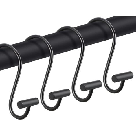 Anillos de sujeción negros para cortinas de ducha, accesorios decorativos para barras de ducha, juego de 12 piezas, ganchos de metal inoxidables de alta calidad, diseño en forma de T.