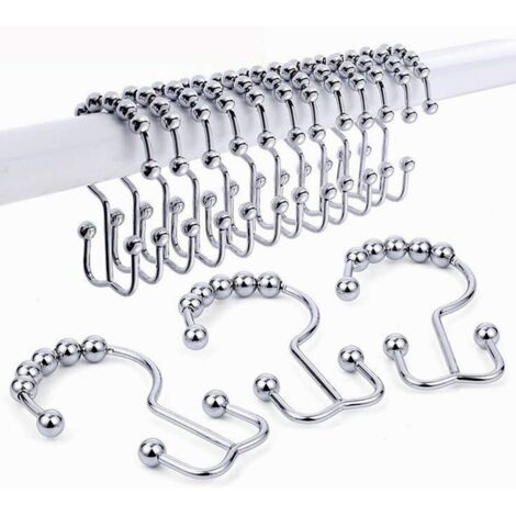 Anillos para cortinas de ducha, ganchos deslizantes de doble rodillo de metal inoxidable para barras de ducha de baño, juego de 12 (plateados, juego de 12)