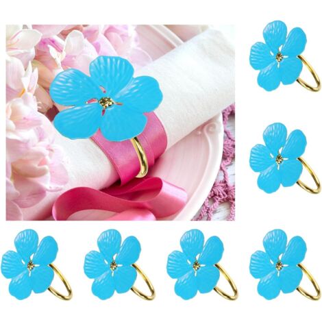 Anillos para servilletas florales, anillos para servilletas navideñas, anillos para servilletas de boda, azules, juego de 6