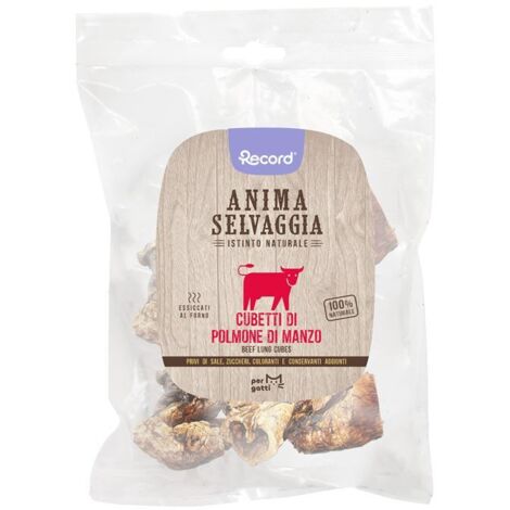 Anima Selvaggia snack essicati per gatti cubetti di polmone di manzo 6 Confezioni x 45 g cad.