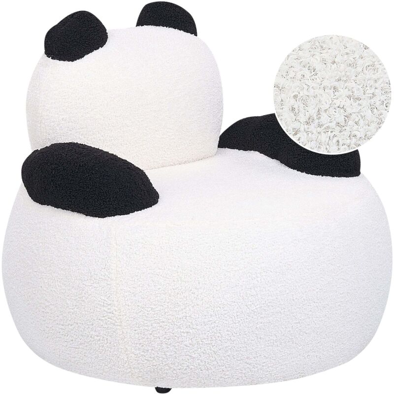 Beliani Animal Chair Boucle Upholstery Panda Shape Design With Armrests Plush Nursery Furniture For Children White And Black Viby