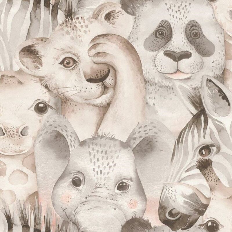 Animal Faces Wallpaper Rasch Kids Bedroom Neutral Grey Paste The Wall